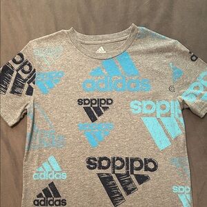 Adidas Kids Gray Tee with Blue and Black Graphics
